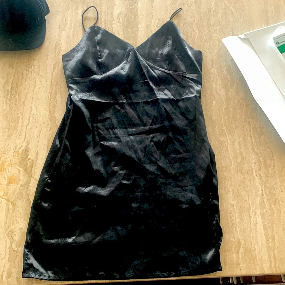 Black Japanese pattern style dress with small slit